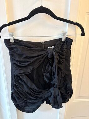 Black Ruched Strapless Top with Front Knots
